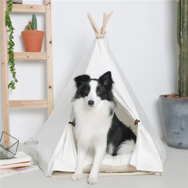 2018 Creative Dog Pet Tents 2 Sizes Pet Supplies White Canvas Pet Teepee House Pet Bed Cat Bed Pet House Portable Dog Tent Beds