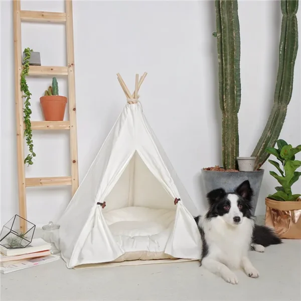 2018 Creative Dog Pet Tents 2 Sizes Pet Supplies White Canvas Pet Teepee House Pet Bed Cat Bed Pet House Portable Dog Tent Beds