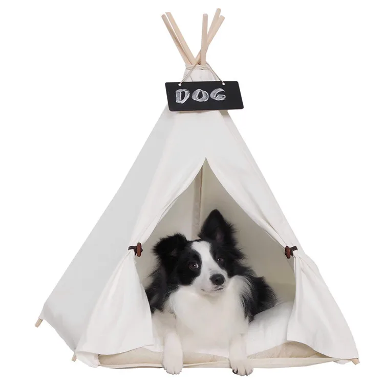 2018 Creative Dog Pet Tents 2 Sizes Pet Supplies White Canvas Pet Teepee House Pet Bed Cat Bed Pet House Portable Dog Tent Beds - Image 3