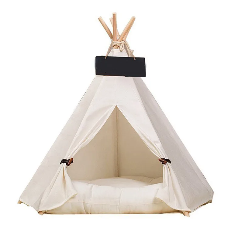 2018 Creative Dog Pet Tents 2 Sizes Pet Supplies White Canvas Pet Teepee House Pet Bed Cat Bed Pet House Portable Dog Tent Beds - Image 1