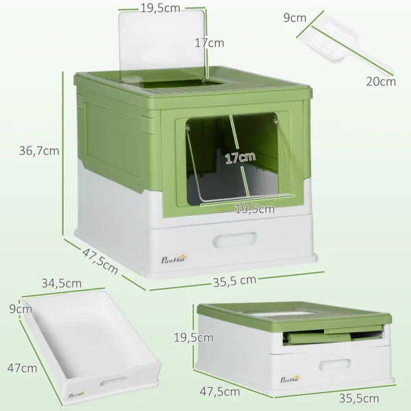 Pawhut Foldable Cat Litter Box with Removable Cover 47.5X35.5X36.7 cm