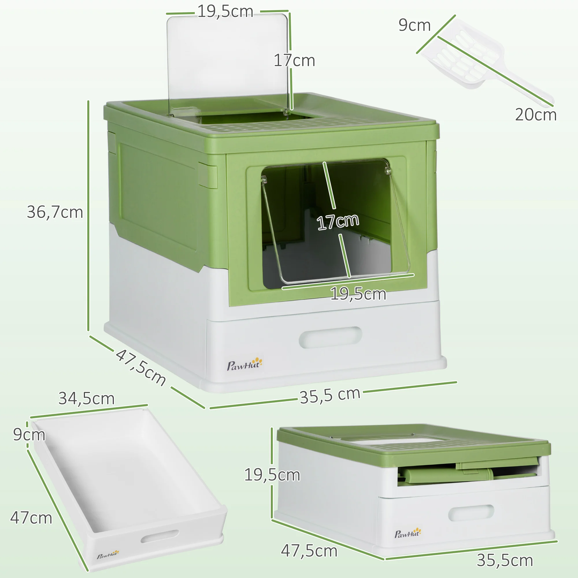 Pawhut Foldable Cat Litter Box with Removable Cover 47.5X35.5X36.7 cm - Image 6
