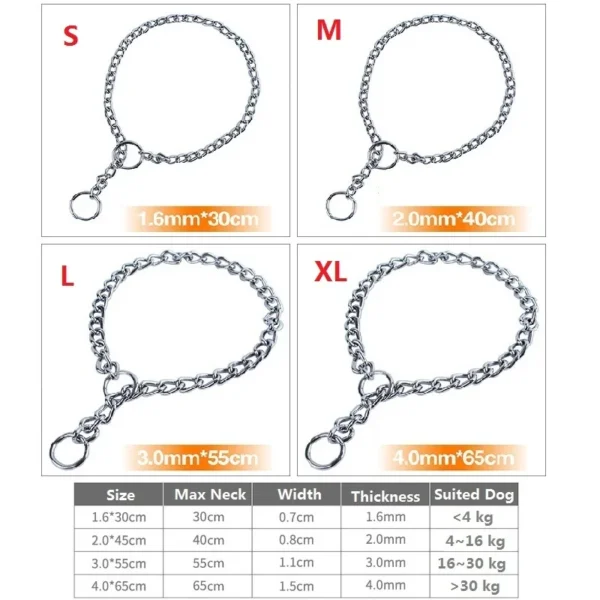 4 Size Stainless Steel Slip Chain Collar for Dog Adjustable Pet Accessories Dog Collar for Small Medium Large Dog Collar