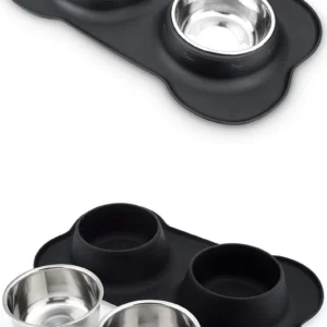 Antislip Double Dog Bowl With Silicone Mat Durable Stainless Steel Water Food Feeder Pet Feeding Drinking Bowls for Dogs Cats - Image 4