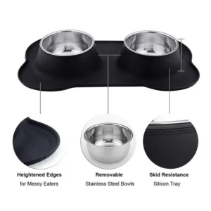 Antislip Double Dog Bowl With Silicone Mat Durable Stainless Steel Water Food Feeder Pet Feeding Drinking Bowls for Dogs Cats - Image 6