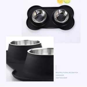 Antislip Double Dog Bowl With Silicone Mat Durable Stainless Steel Water Food Feeder Pet Feeding Drinking Bowls for Dogs Cats - Image 5