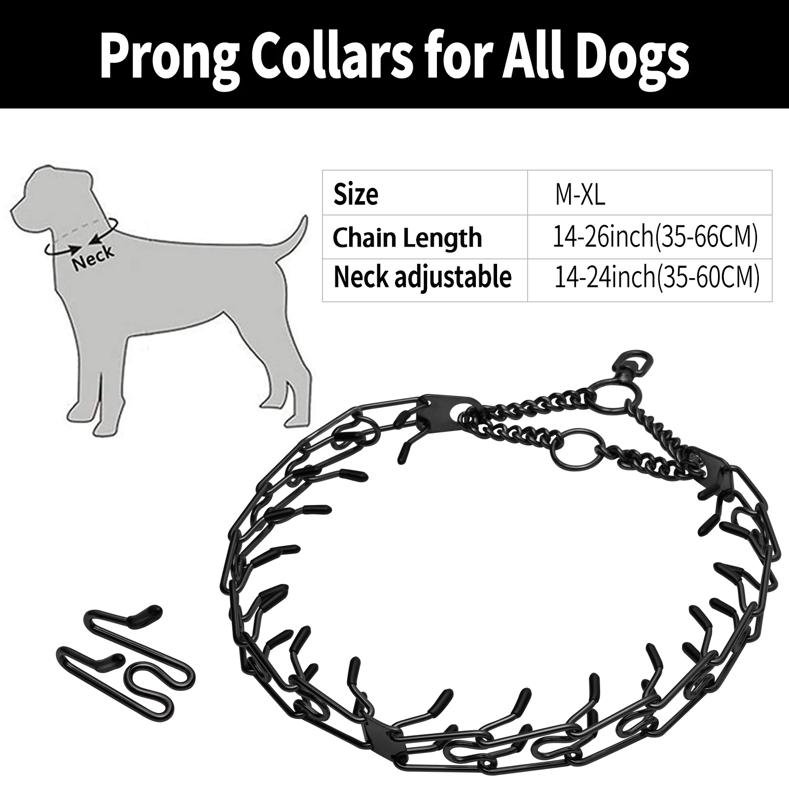 Dog Collar Choke Stainless Steel Pinch Dog Training Collar with Comfort Rubber Tips Adjustable Metal Silver Pet Prong Necklace - Image 2