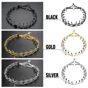 Gold Dog Collar Choker with Comfort Rubber, Stainless Steel Pet Prong Collar, Adjustable Metal Necklace for Medium and Large Dog - Image 2