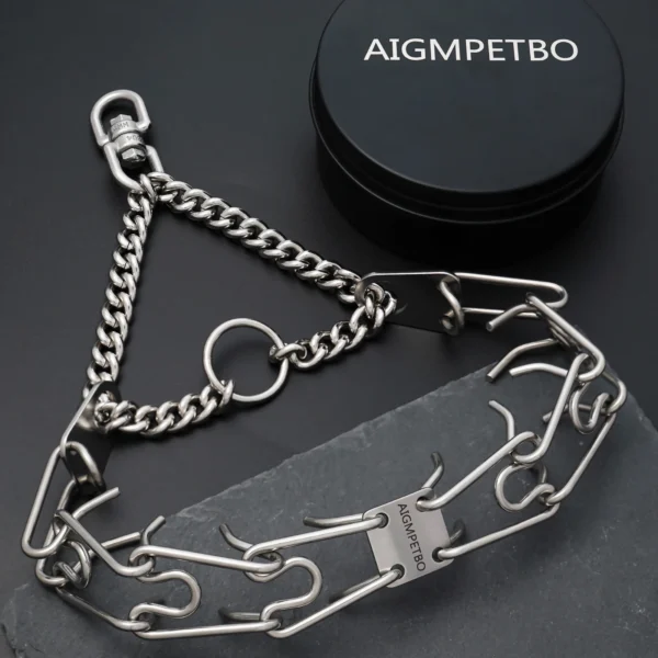 AIGMPETBO Prong Pinch Collar for Dogs Stainless Steels Adjustable Training Collar Ultra-Plus Chrome Plated Pet Pinch Anti