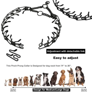 Dog Collar Choke Stainless Steel Pinch Dog Training Collar with Comfort Rubber Tips Adjustable Metal Silver Pet Prong Necklace - Image 3