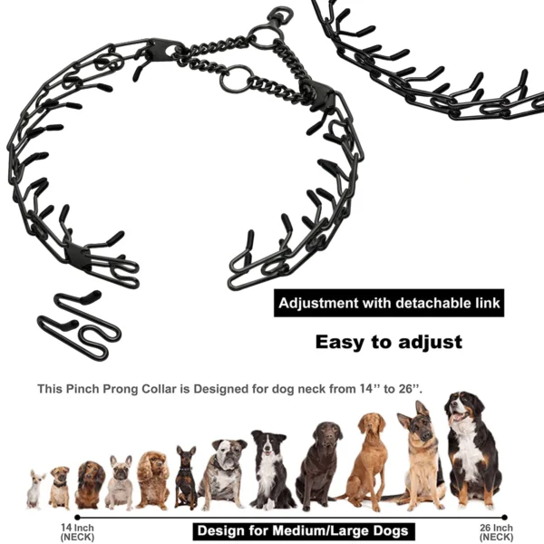 Dog Collar Choke Stainless Steel Pinch Dog Training Collar with Comfort Rubber Tips Adjustable Metal Silver Pet Prong Necklace