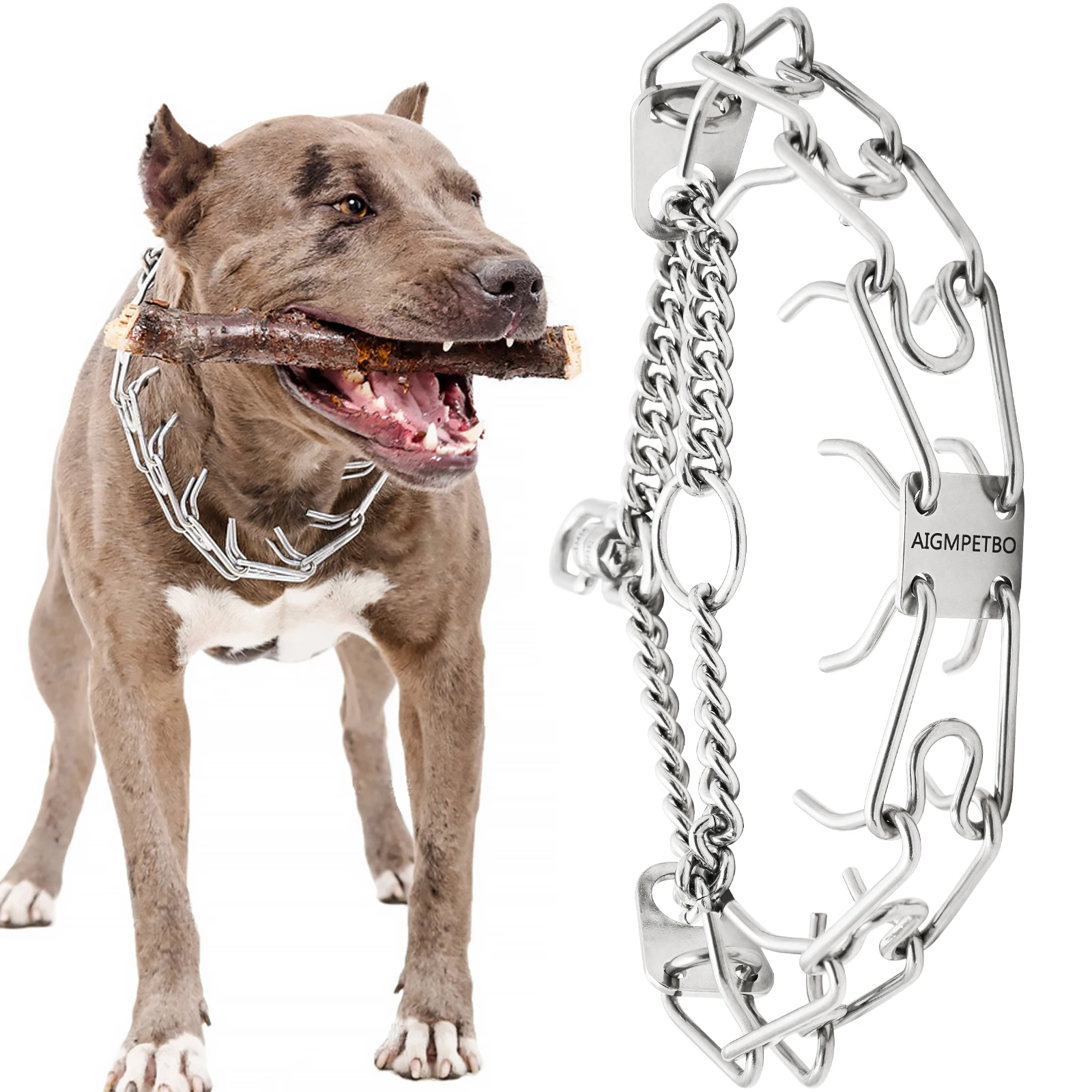 AIGMPETBO Prong Pinch Collar for Dogs Stainless Steels Adjustable Training Collar Ultra-Plus Chrome Plated Pet Pinch Anti - Image 1