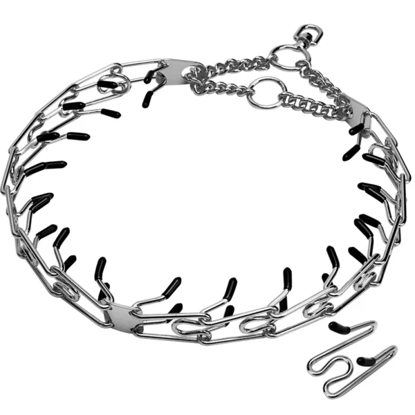 Gold Dog Collar Choker with Comfort Rubber, Stainless Steel Pet Prong Collar, Adjustable Metal Necklace for Medium and Large Dog