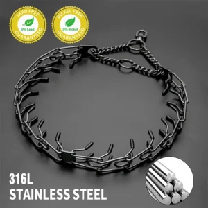 Training Prong Dog Collar Removable Black Pet Link Chain Adjustable Stainless Steel Metal Spike Necklace with Comfort Rubber Tip - Image 5