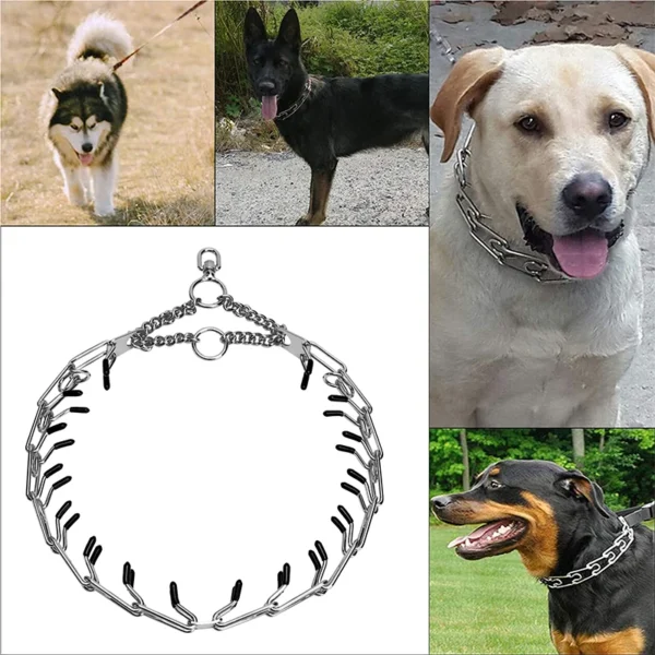 Dog Collar Choke Stainless Steel Pinch Dog Training Collar with Comfort Rubber Tips Adjustable Metal Silver Pet Prong Necklace