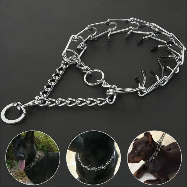Effective Pinch Dog Training Collar With Comfort Rubber Tips Safe Adjustable Detachable Stainless Steel Pet Prong Choke Collar