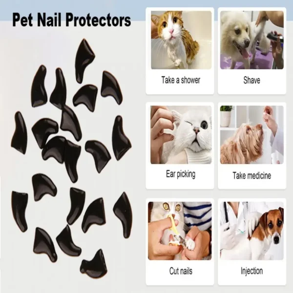 20Pcs Pet Nail Caps With Adhesive Pet Claw Covers Cat Nail Tip Claw Protector Adhesive Applicator For Dogs Cats Pet Accessories