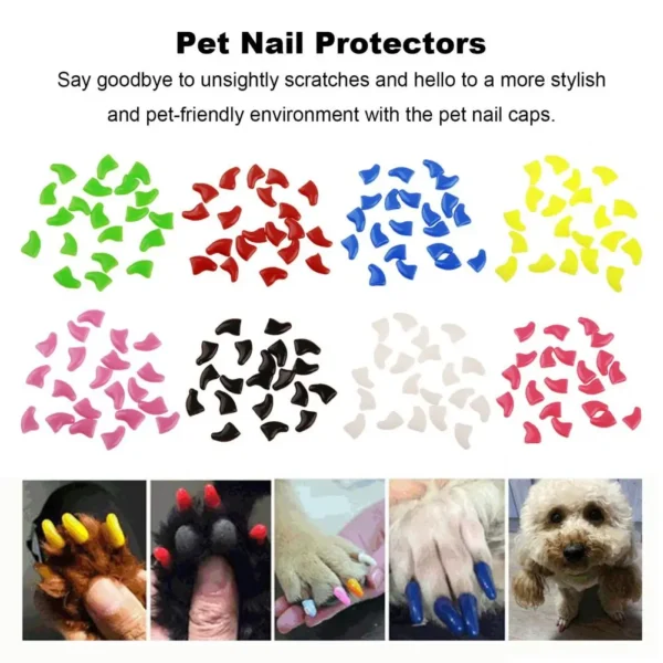 20Pcs Pet Nail Caps With Adhesive Pet Claw Covers Cat Nail Tip Claw Protector Adhesive Applicator For Dogs Cats Pet Accessories