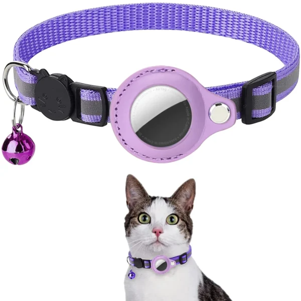 Cat AirTag Holder Collar Breakaway Reflective Strips Adjustable Kitten Collar Waterproof Cat Bell Collar Pet Air Tag Case