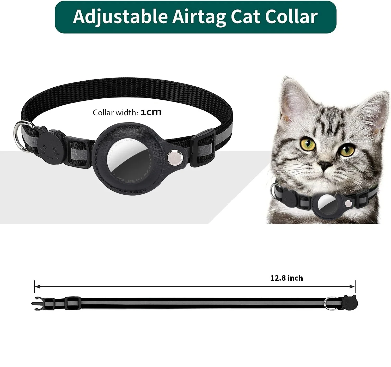 Cat AirTag Holder Collar Breakaway Reflective Strips Adjustable Kitten Collar Waterproof Cat Bell Collar Pet Air Tag Case - Image 7