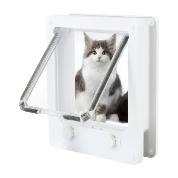4 Way Cat Door Small Pet Door Locking Inside Dog Door Weatherproof Pet Exterior Bedroom Door for Pets Cats Puppy Kittens Puppies