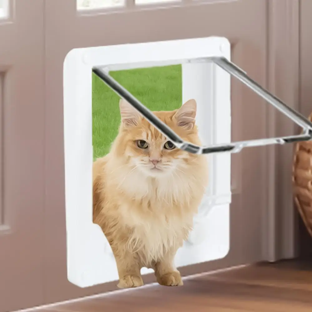 4 Way Cat Door Small Pet Door Locking Inside Dog Door Weatherproof Pet Exterior Bedroom Door for Pets Cats Puppy Kittens Puppies - Image 1