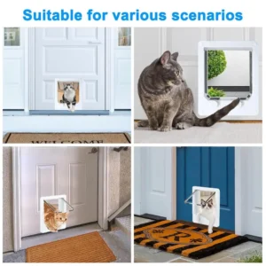 4 Way Cat Door Small Pet Door Locking Inside Dog Door Weatherproof Pet Exterior Bedroom Door for Pets Cats Puppy Kittens Puppies - Image 2