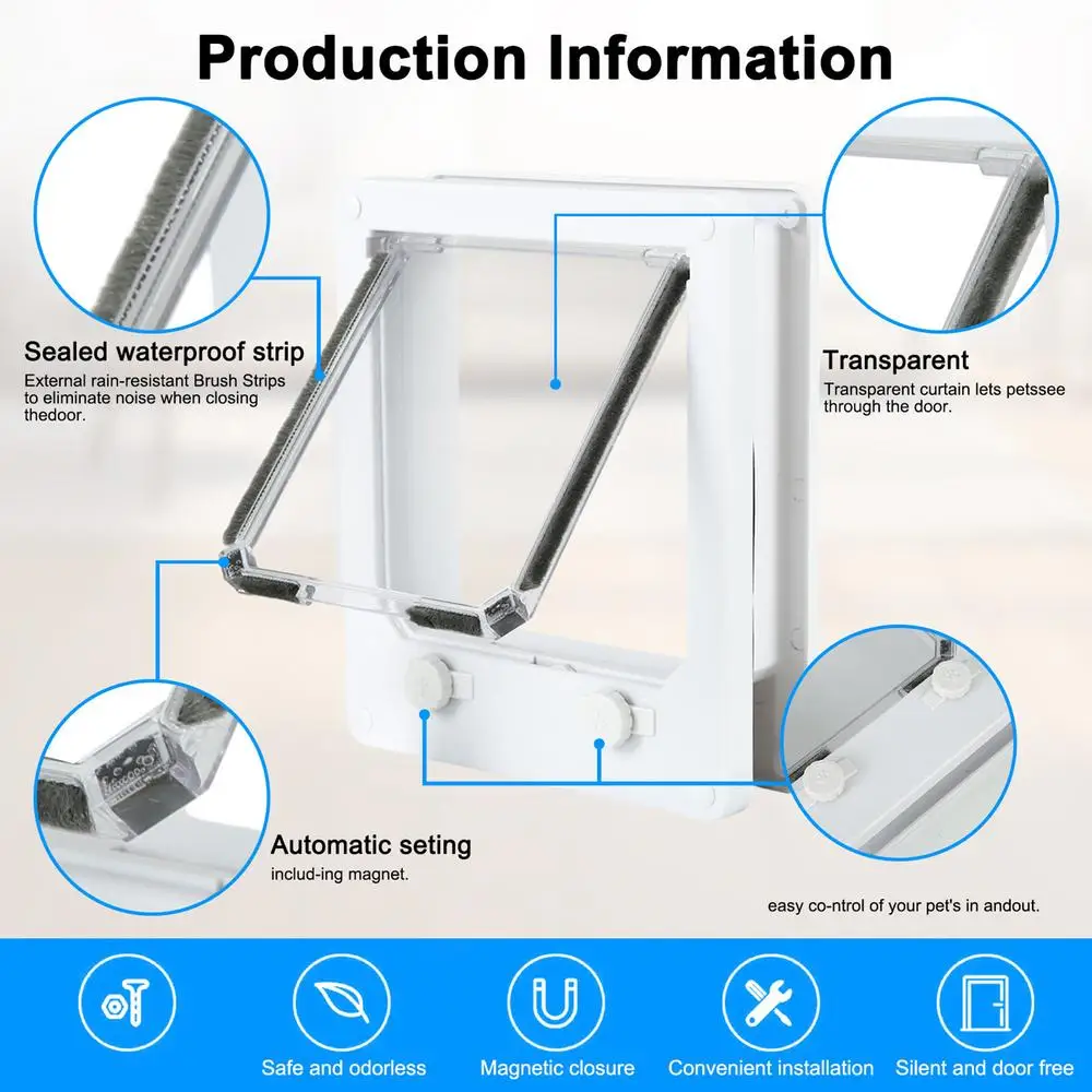 4 Way Cat Door Small Pet Door Locking Inside Dog Door Weatherproof Pet Exterior Bedroom Door for Pets Cats Puppy Kittens Puppies - Image 6