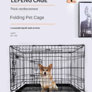 Dog Cage Black 24-inch Pet Cage Wire Double Door Foldable Custom Reinforced Suitable for 8 Catties 10 Catties 12 Catties Pets - Image 2