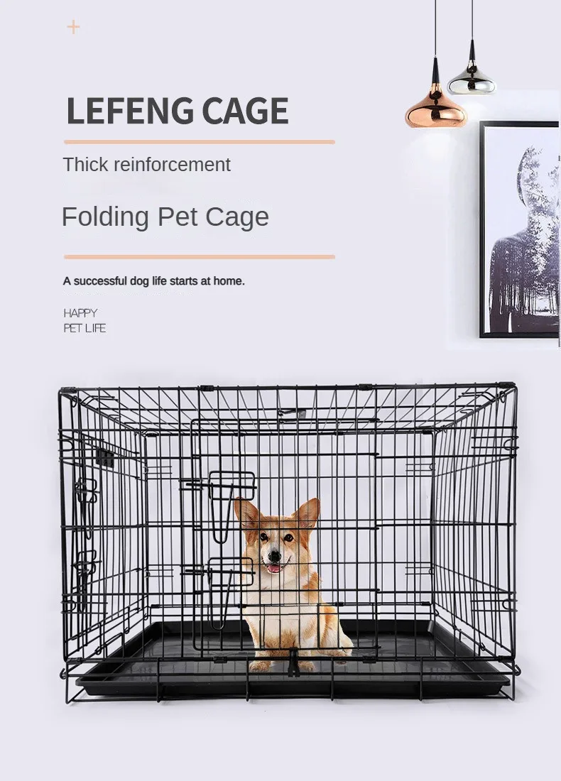 Dog Cage Black 24-inch Pet Cage Wire Double Door Foldable Custom Reinforced Suitable for 8 Catties 10 Catties 12 Catties Pets - Image 2