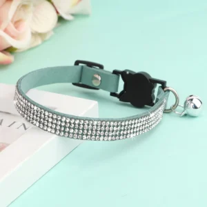 Soft Suede Leather Cat Collar Bling Rhinestone Cats Collars with Bell Safety Breakaway Pet Puppy Necklace Adjustable XS S Pink - Image 8