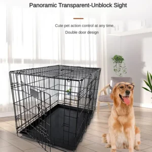 Dog Cage Black 24-inch Pet Cage Wire Double Door Foldable Custom Reinforced Suitable for 8 Catties 10 Catties 12 Catties Pets - Image 3