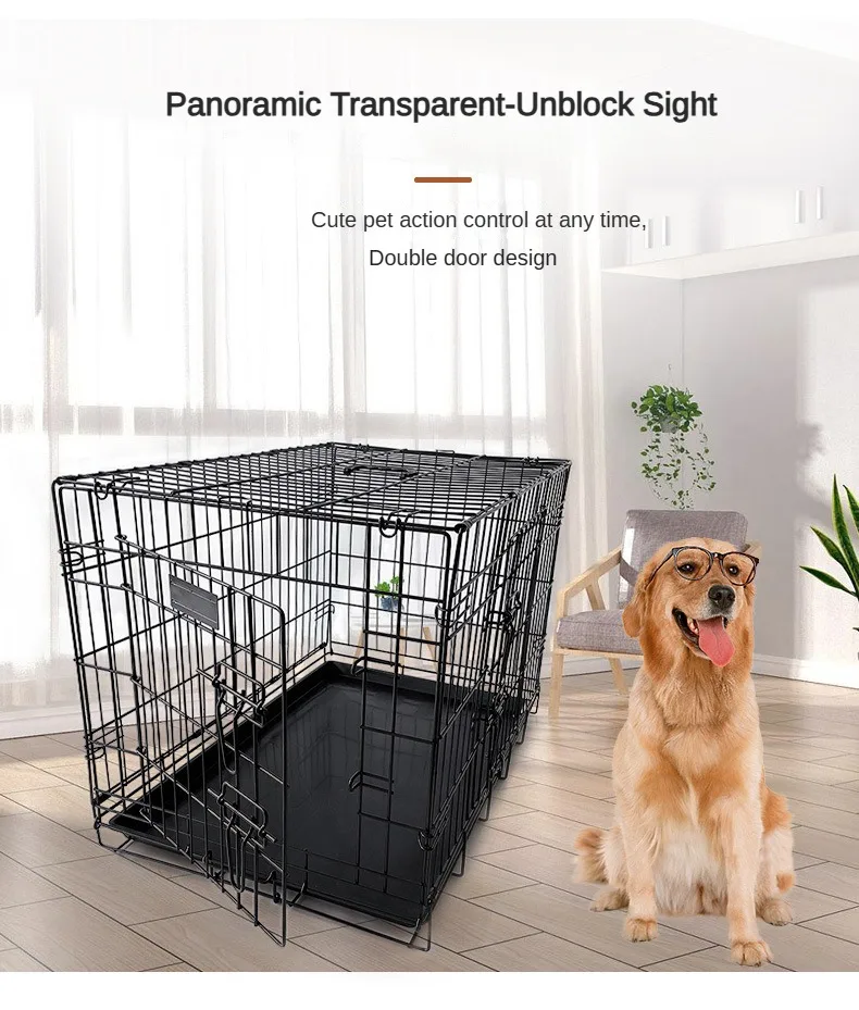 Dog Cage Black 24-inch Pet Cage Wire Double Door Foldable Custom Reinforced Suitable for 8 Catties 10 Catties 12 Catties Pets - Image 3