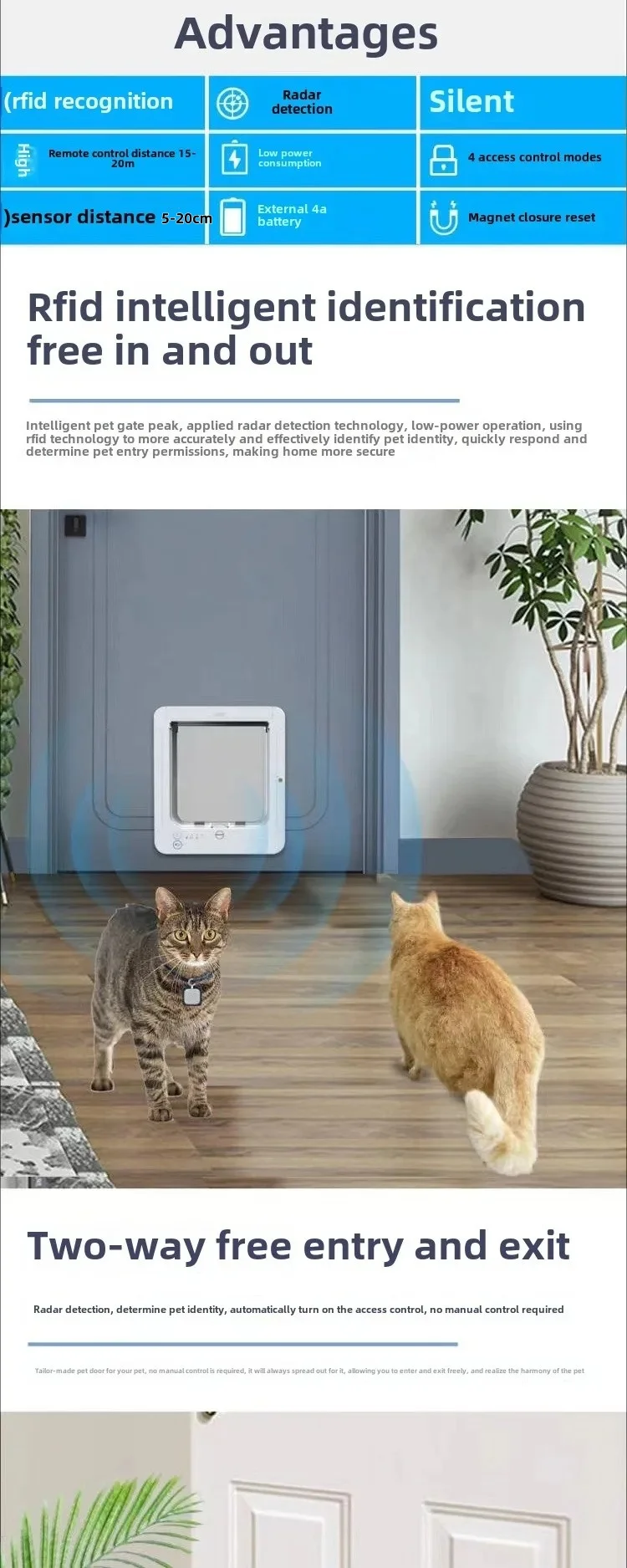 20cm induction Top Selling Smart Pet Door Cat Flap Dog Hole, Controlled In and Out Direction, Chip Control, Cat Dog Accessories - Image 2
